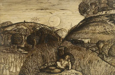 The Valley Thick with Corn, 1825 (penna och mörkbrunt bläck med pensel i sepia blandat med gummi arabicum; lackerad)